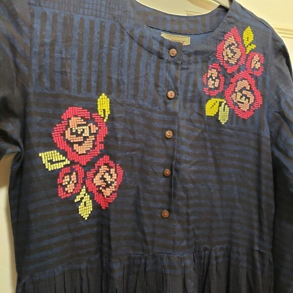 BOMBAY & PAISLEY BOHEMIAN NAVY BUTTON DOWN MIDI DRESS SIZE SMALL NWOT - Picture 2 of 7